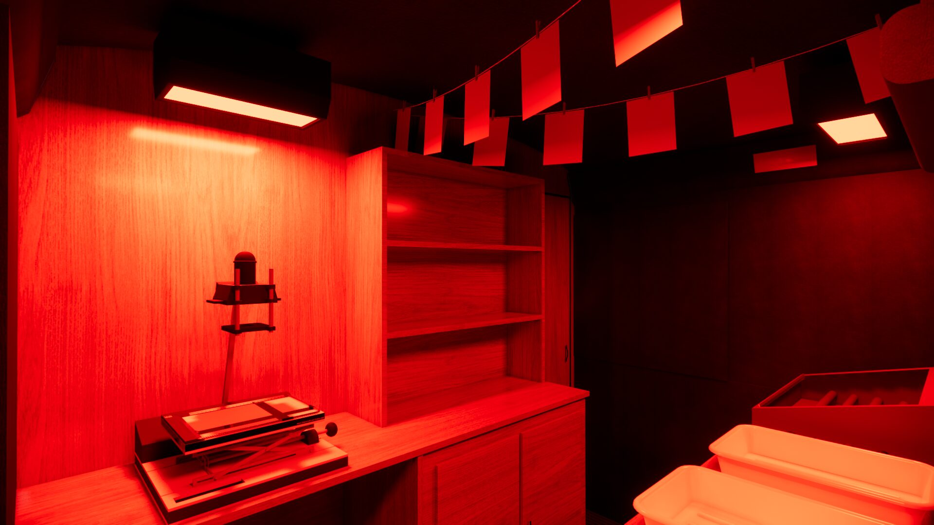 Dark room with red color lighting